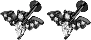 16G Bat Lip Rings for Women Surgical Steel CZ Labret Stud Internal Thread Lip Piercing Jewelry Lip Studs Cartilage Tragus Helix Earring Body Piercing Jewelry