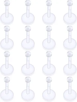 16G Clear Earrings for Sports Plastic Monroe Lip Nose Ring Studs Forward Helix Conch Tragus Cartilage Earrings Studs Medusa Labret Piercing Jewelry Retainer for Surgery Women Men