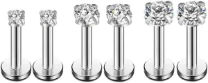16g CZ Labret Cartilage Tragus Monroe Lip Nose Helix Stud Earrings Stainless Steel Cubic Zirconia Tiny Mini Small Studs Body Piercing Jewelry Hypoallergenic 2mm 3mm 4mm 3 Pairs Set