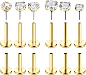 16G Threadless Nose Studs CZ Nose Rings 316L Surgical Steel Labret Studs Lip Rings Push in Flat Back Stud Earrings Star Heart CZ Nose Nostril Tragus Helix Piercing Jewelry