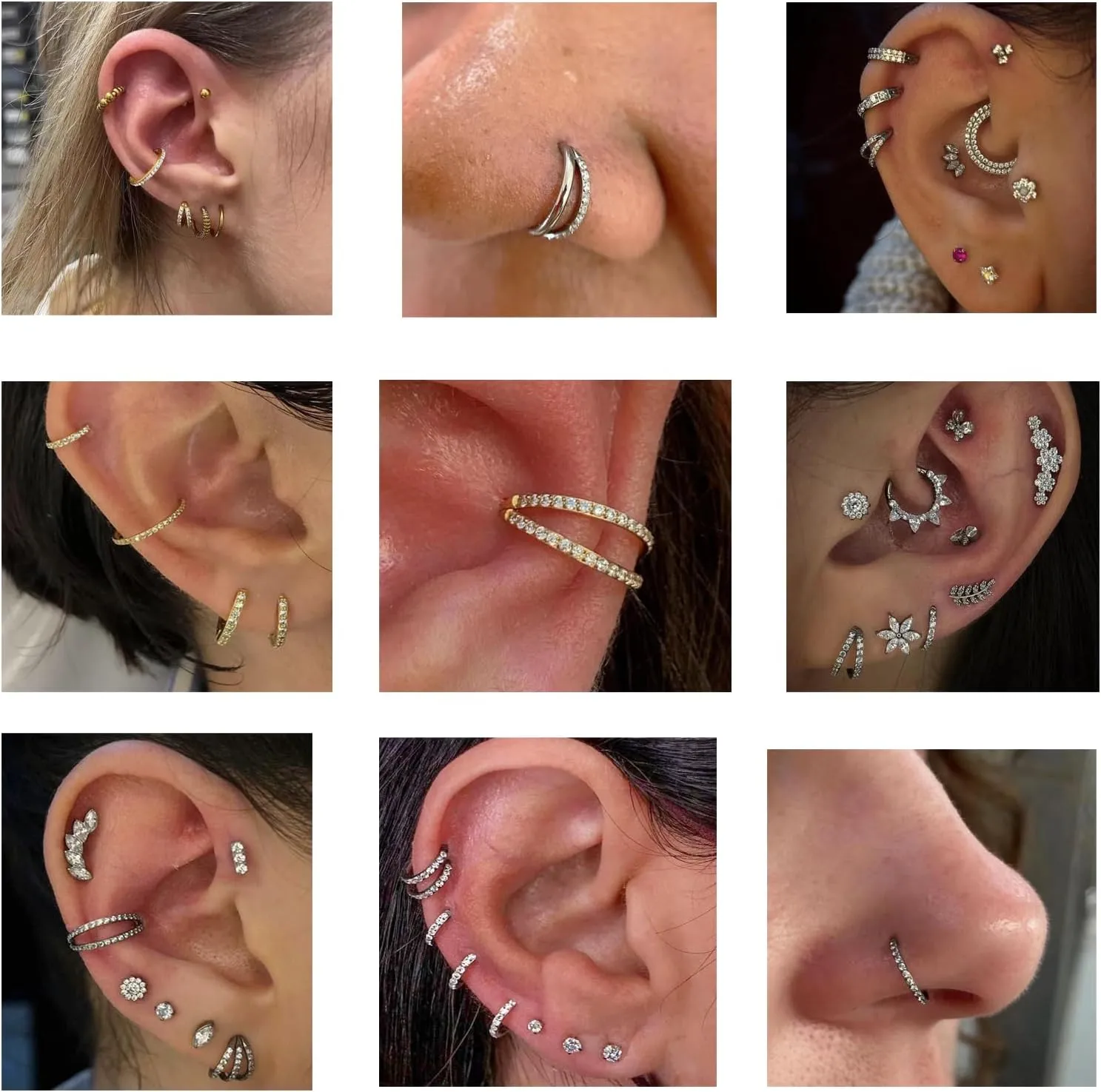 16G Titanium Cartilage Earring Hoop for Conch Helix Tragus 8mm 10mm 12mm Hypoallergenic Hinged Clicker Nose Rings Septum Piercing Jewelry for Women Men