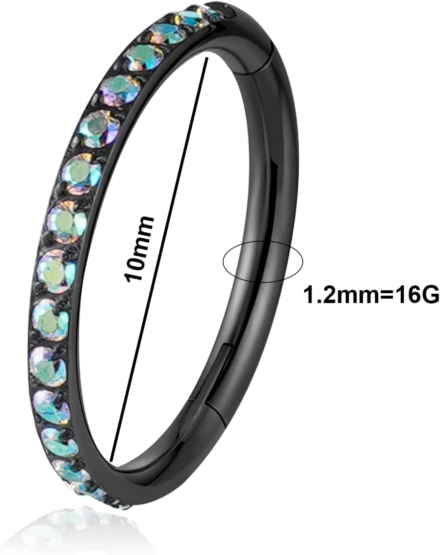 16G Titanium Cartilage Earring Hoop for Conch Helix Tragus 8mm 10mm 12mm Hypoallergenic Hinged Clicker Nose Rings Septum Piercing Jewelry for Women Men