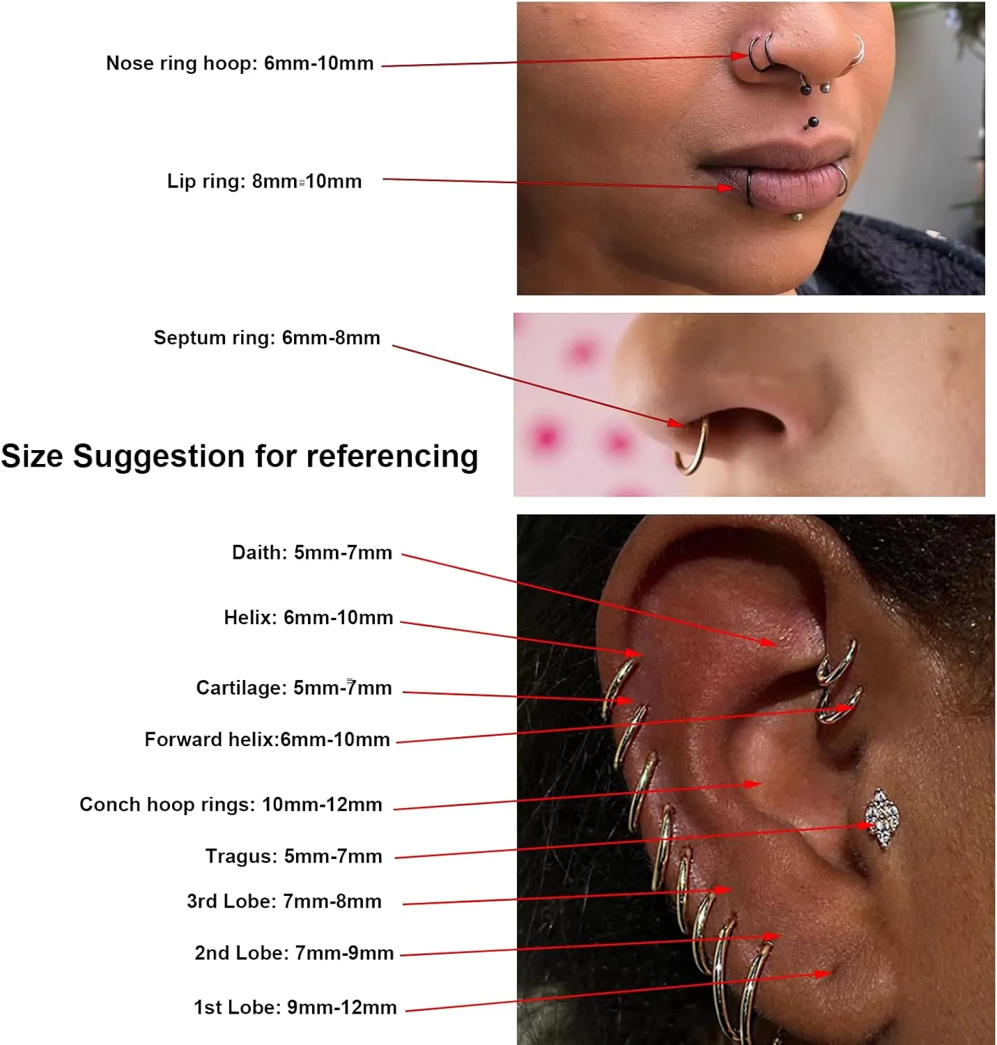 16G Titanium Cartilage Earring Hoop for Conch Helix Tragus 8mm 10mm 12mm Hypoallergenic Hinged Clicker Nose Rings Septum Piercing Jewelry for Women Men