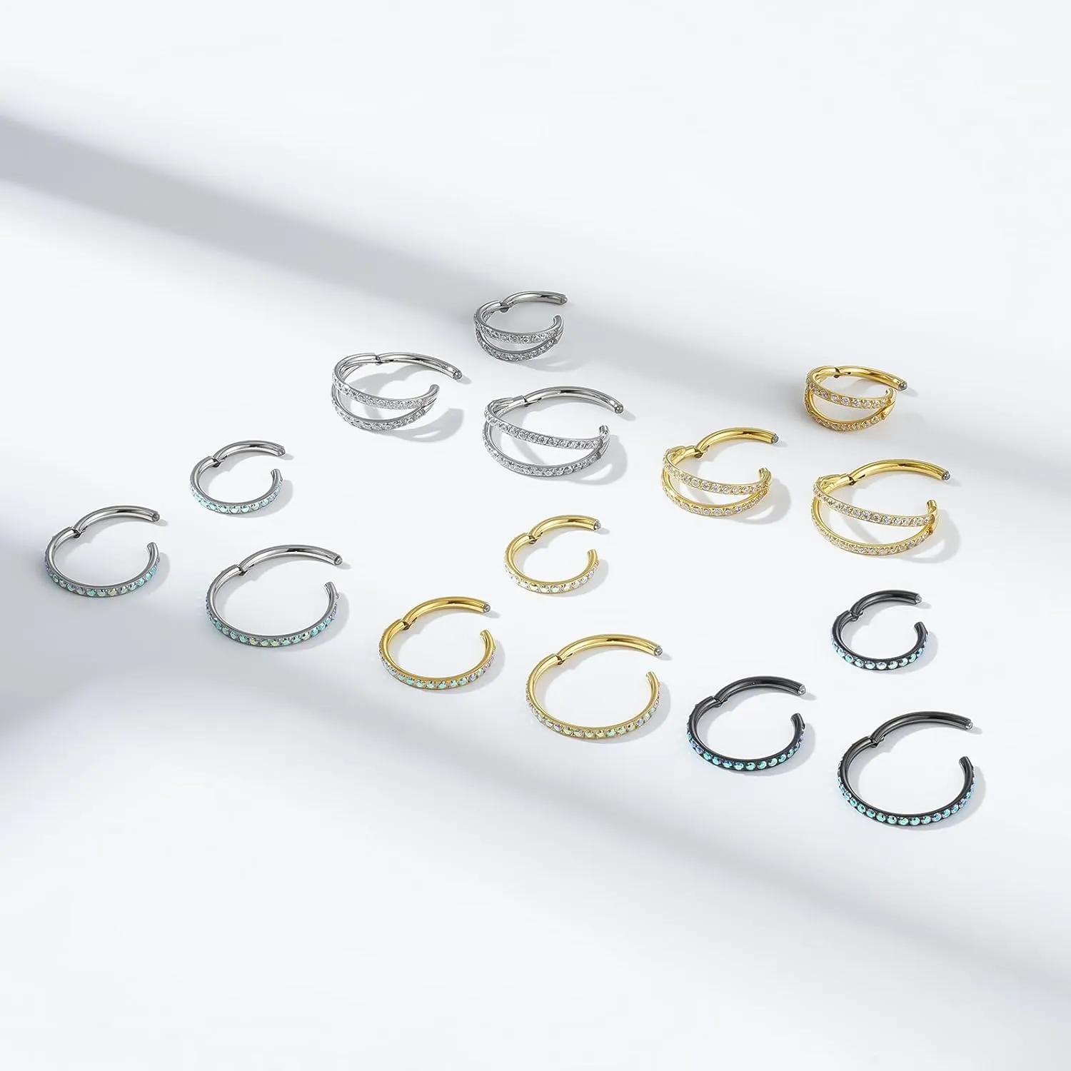 16G Titanium Cartilage Earring Hoop for Conch Helix Tragus 8mm 10mm 12mm Hypoallergenic Hinged Clicker Nose Rings Septum Piercing Jewelry for Women Men