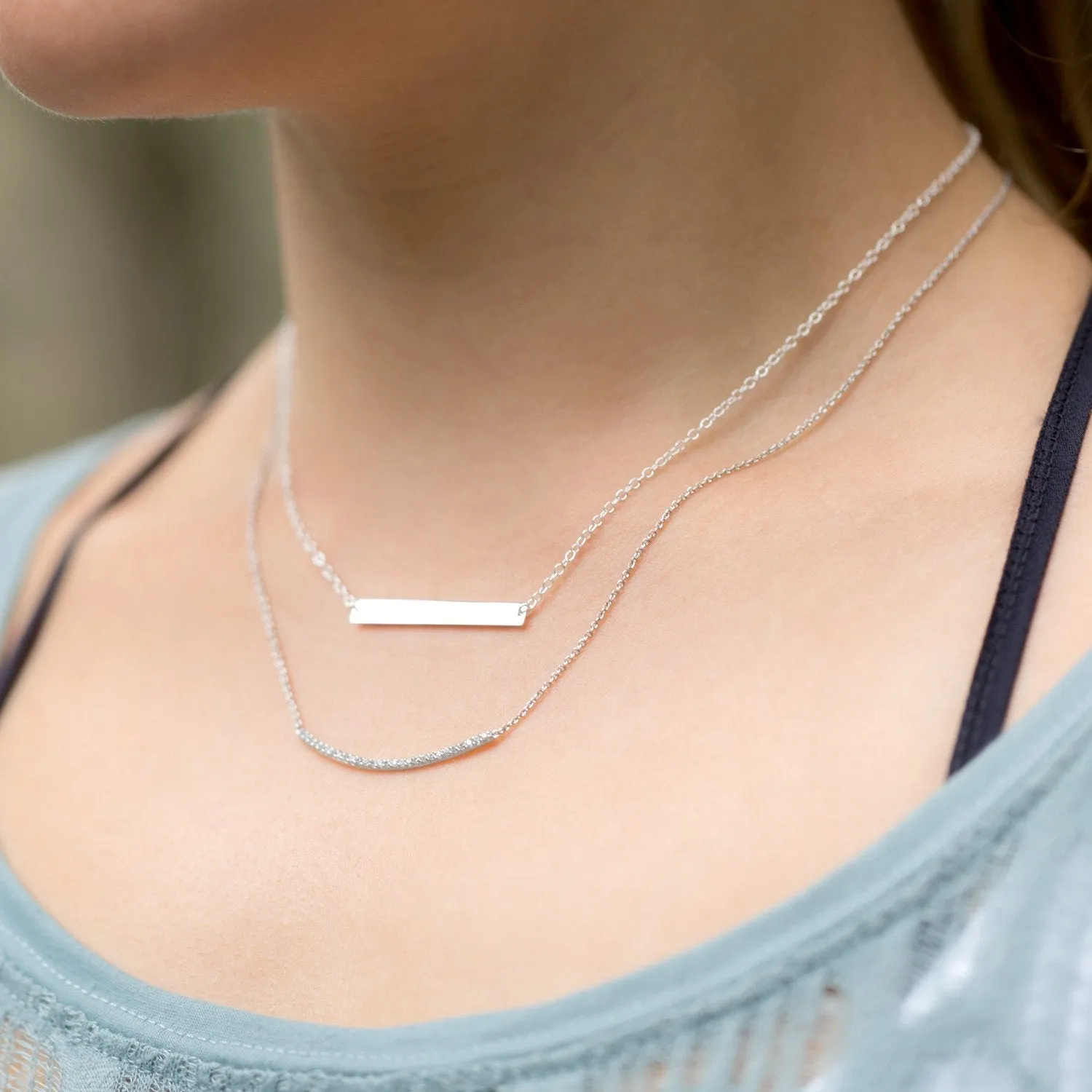 16"   2" Thin Bar Nameplate Necklace
