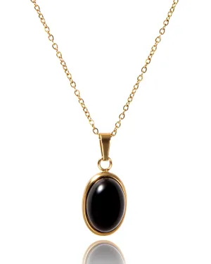 16" Handmade 18K gold Vintage Black Onyx Pendant Necklace, Oval black glaze energy healing crystal pendant necklace jewelry, Inspirational Gifts for Women, Mom, Sister