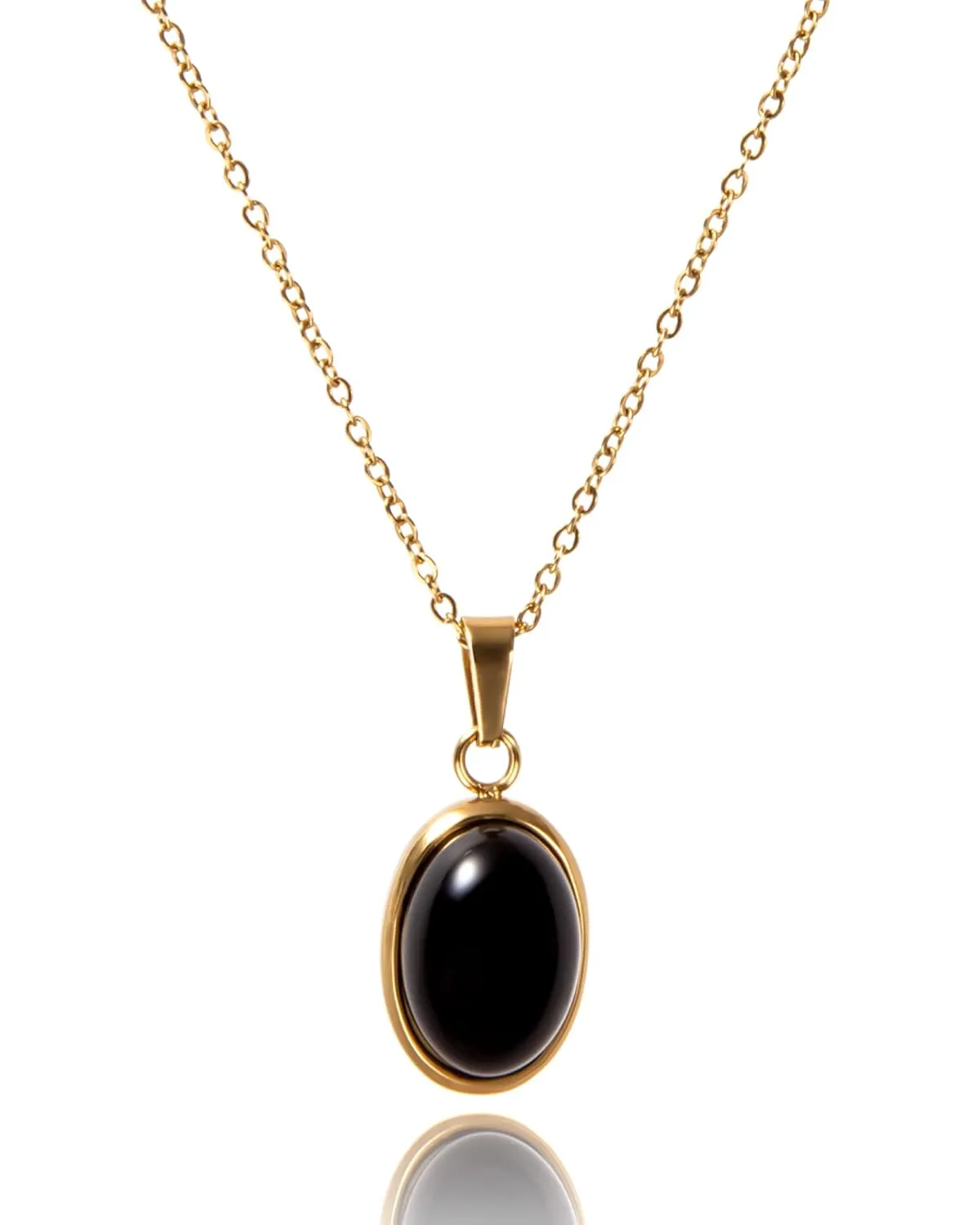 16" Handmade 18K gold Vintage Black Onyx Pendant Necklace, Oval black glaze energy healing crystal pendant necklace jewelry, Inspirational Gifts for Women, Mom, Sister