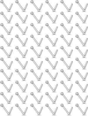 18G 20G 22G Nose Rings Studs Piercing Jewelry For Women Men 316L Surgical Steel Round Cubic Zirconia Nose Rings Studs Nostrial Piercing Jewelry CZ 1.5mm 2mm 2.5mm 3mm 3.5mm 4mm Silver 60Pcs