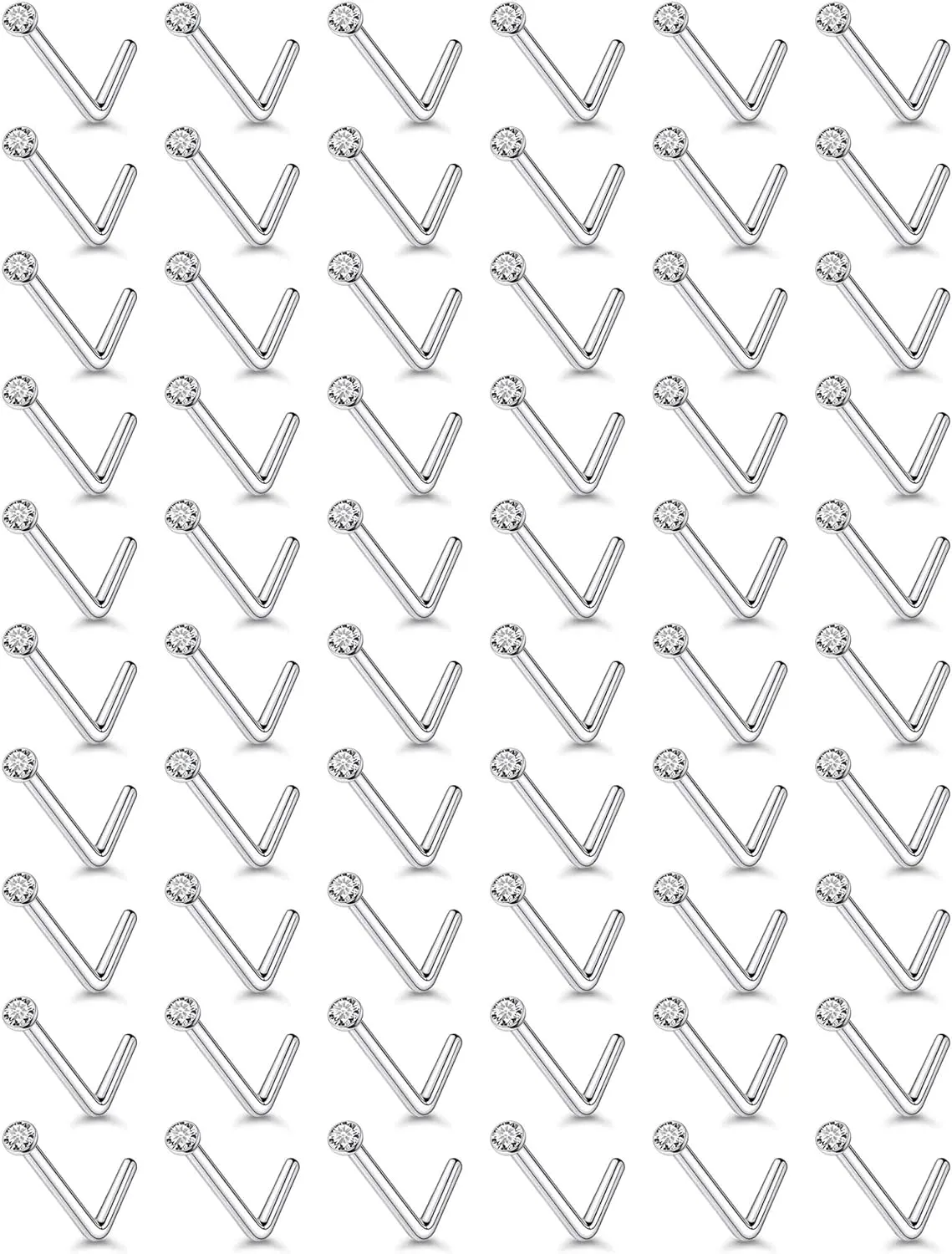 18G 20G 22G Nose Rings Studs Piercing Jewelry For Women Men 316L Surgical Steel Round Cubic Zirconia Nose Rings Studs Nostrial Piercing Jewelry CZ 1.5mm 2mm 2.5mm 3mm 3.5mm 4mm Silver 60Pcs