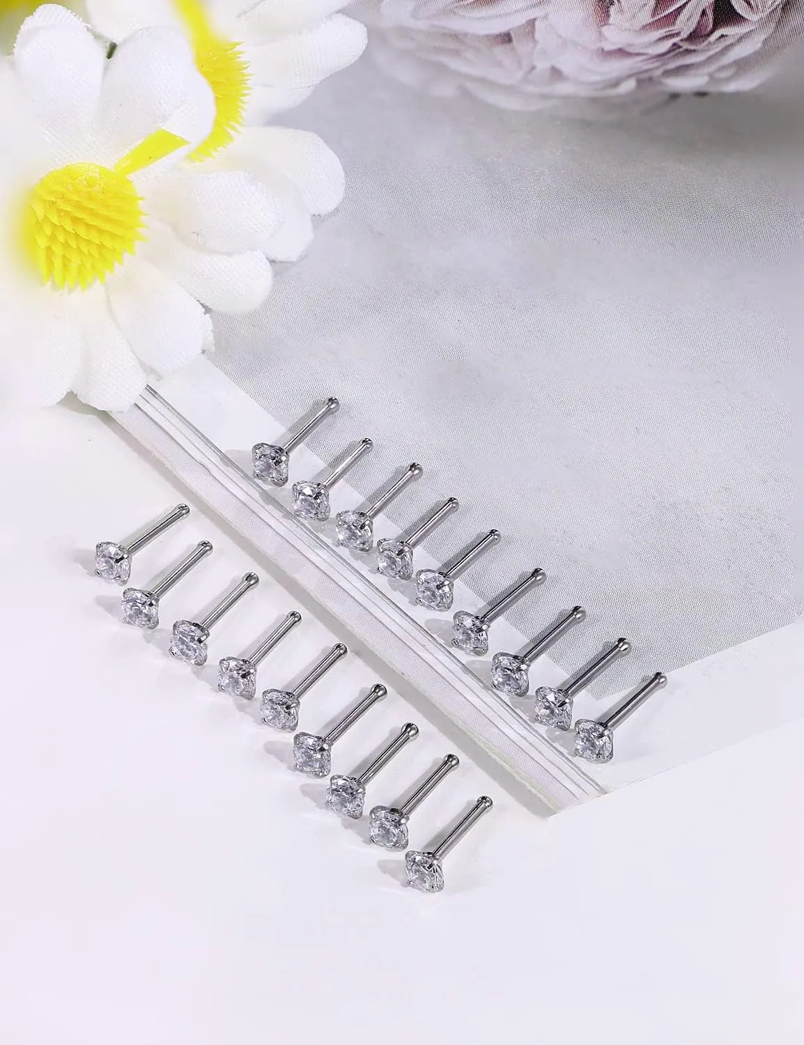 18G 20G 22G Nose Rings Studs with Cubic Zirconia 316L Surgical Steel Straight Screw L Shaped Nose Studs Piercing Jewelry for Women Men Girl CZ 1.5mm 2mm 2.5mm 3mm 20Pcs