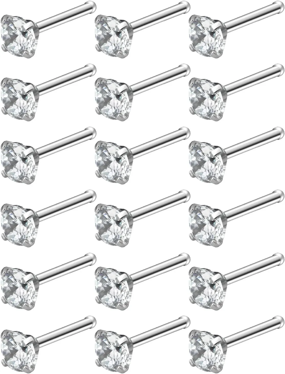 18G 20G 22G Nose Rings Studs with Cubic Zirconia 316L Surgical Steel Straight Screw L Shaped Nose Studs Piercing Jewelry for Women Men Girl CZ 1.5mm 2mm 2.5mm 3mm 20Pcs