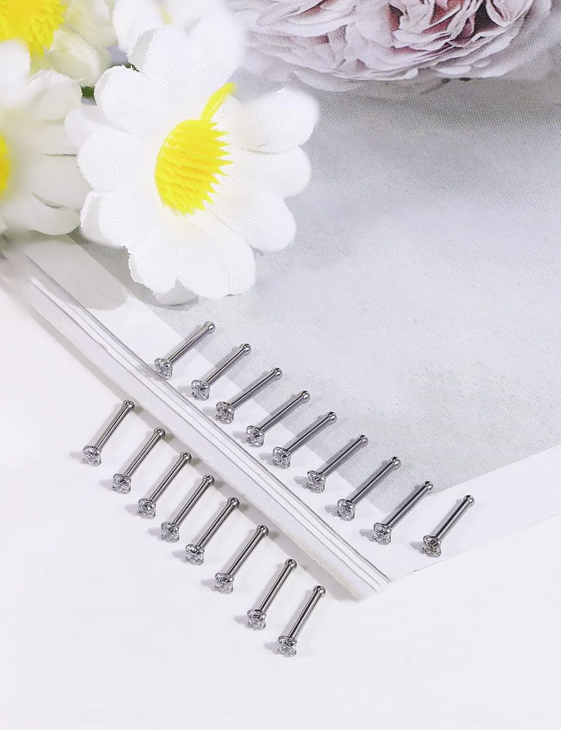 18G 20G 22G Nose Rings Studs with Cubic Zirconia 316L Surgical Steel Straight Screw L Shaped Nose Studs Piercing Jewelry for Women Men Girl CZ 1.5mm 2mm 2.5mm 3mm 20Pcs