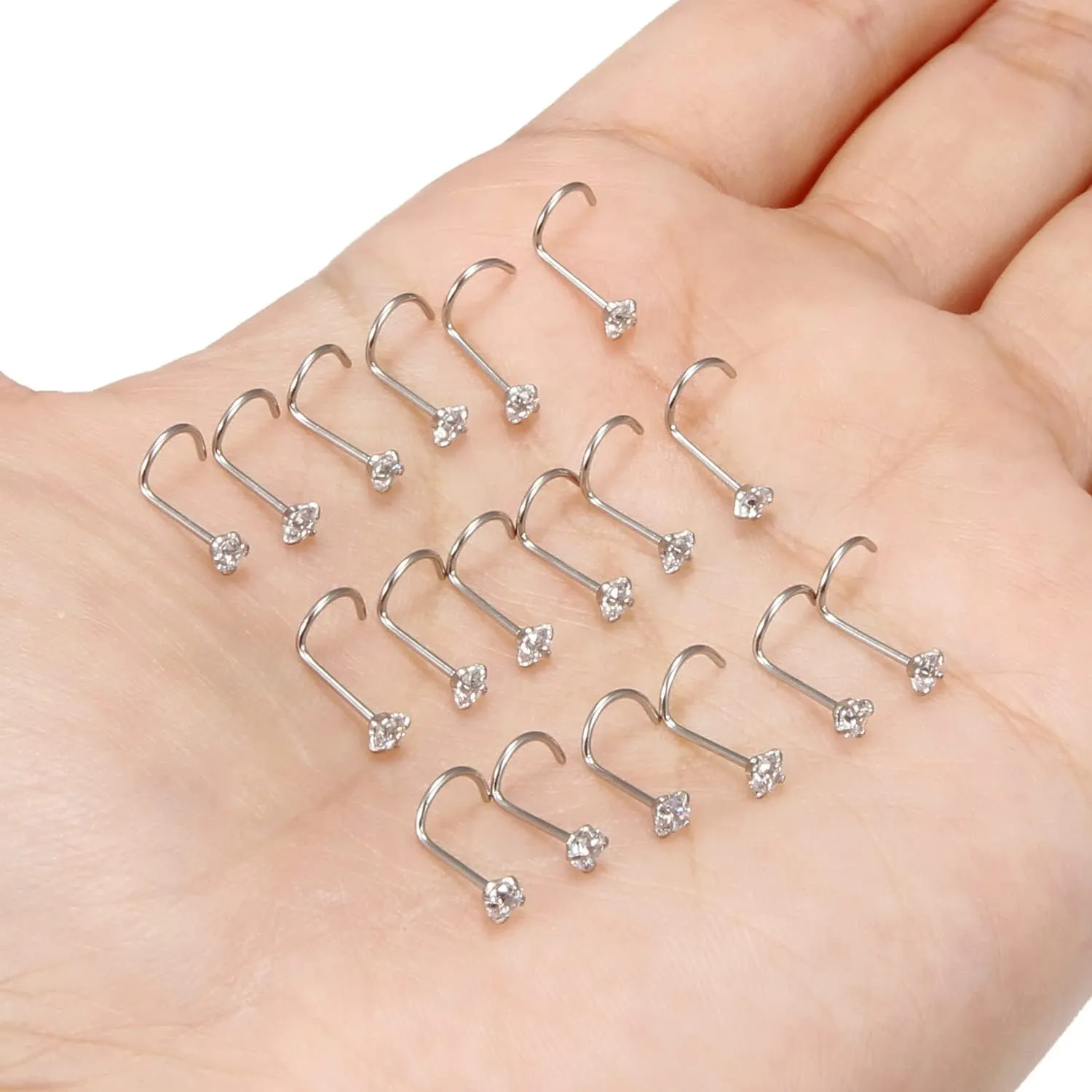 18G 20G 22G Nose Rings Studs with Cubic Zirconia 316L Surgical Steel Straight Screw L Shaped Nose Studs Piercing Jewelry for Women Men Girl CZ 1.5mm 2mm 2.5mm 3mm 20Pcs