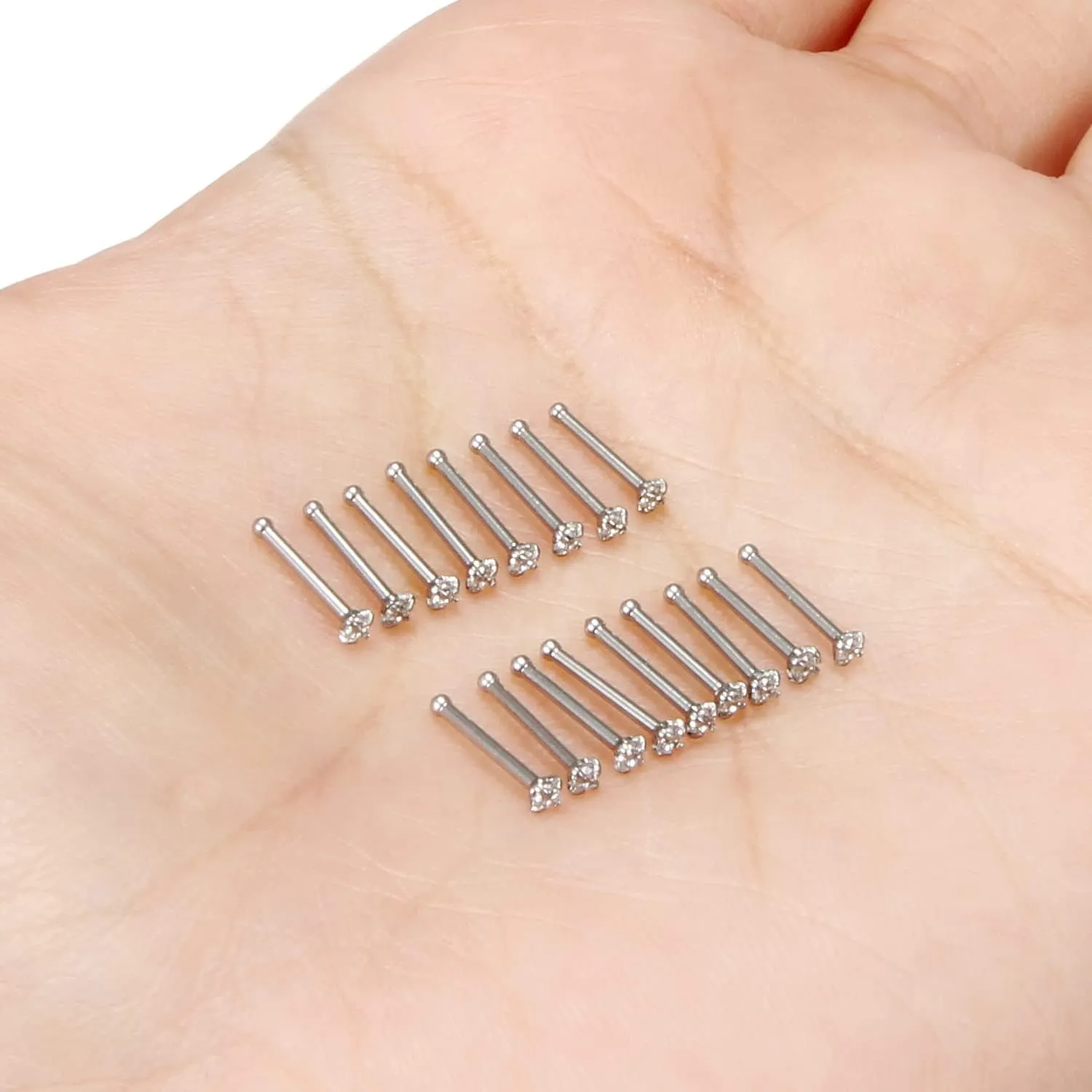 18G 20G 22G Nose Rings Studs with Cubic Zirconia 316L Surgical Steel Straight Screw L Shaped Nose Studs Piercing Jewelry for Women Men Girl CZ 1.5mm 2mm 2.5mm 3mm 20Pcs
