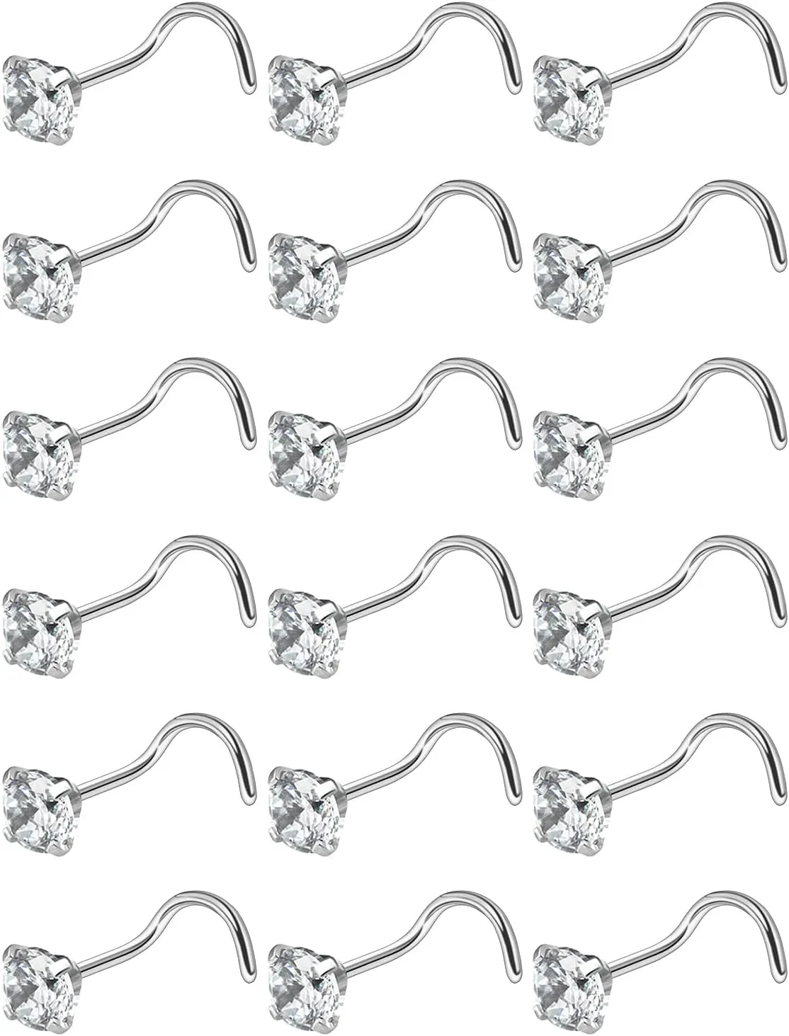 18G 20G 22G Nose Rings Studs with Cubic Zirconia 316L Surgical Steel Straight Screw L Shaped Nose Studs Piercing Jewelry for Women Men Girl CZ 1.5mm 2mm 2.5mm 3mm 20Pcs