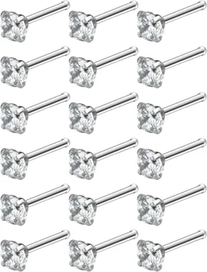 18G 20G 22G Nose Rings Studs with Cubic Zirconia 316L Surgical Steel Straight Screw L Shaped Nose Studs Piercing Jewelry for Women Men Girl CZ 1.5mm 2mm 2.5mm 3mm 20Pcs
