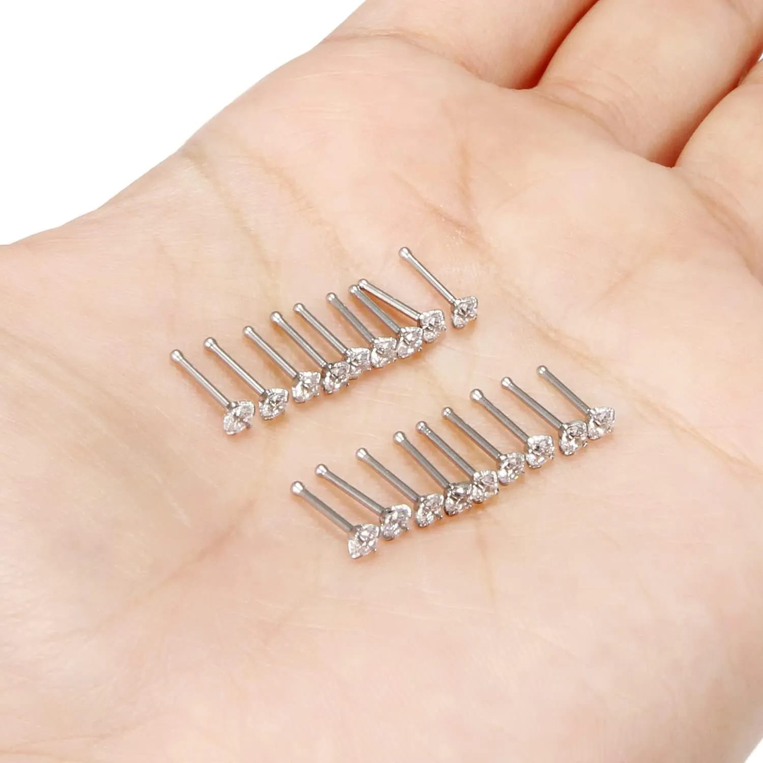 18G 20G 22G Nose Rings Studs with Cubic Zirconia 316L Surgical Steel Straight Screw L Shaped Nose Studs Piercing Jewelry for Women Men Girl CZ 1.5mm 2mm 2.5mm 3mm 20Pcs