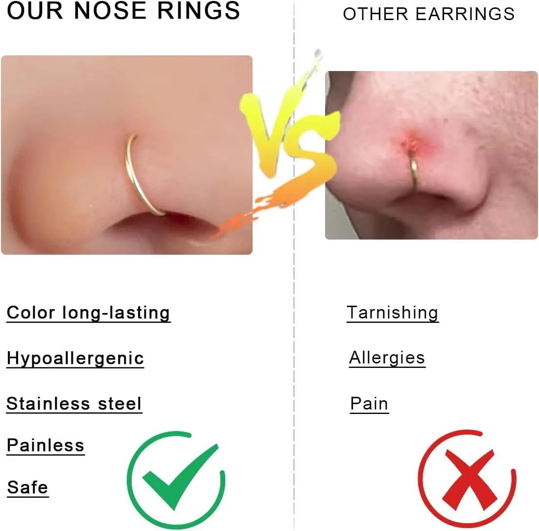 18G/20G Nose Rings Nose Studs L Shape Hypoallergenic Screw Studs Rings 316L Surgical Stainless Steel Body Piercing Jewelry Set for Women Men Cubic Zirconia Size 1.5/2/3mm Gold/Silver