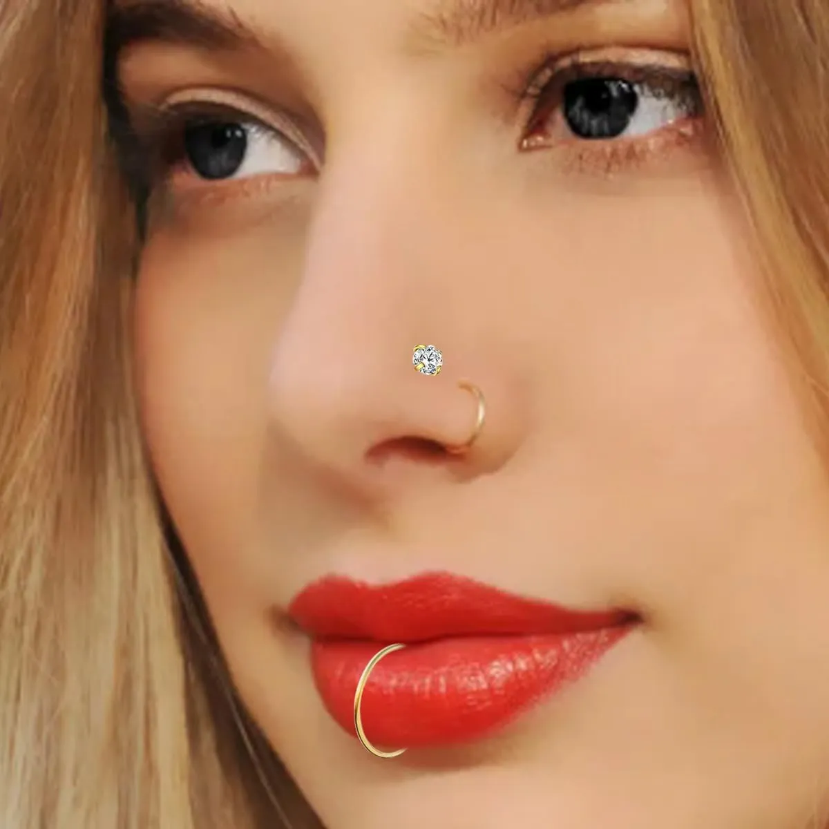 18G/20G Nose Rings Nose Studs L Shape Hypoallergenic Screw Studs Rings 316L Surgical Stainless Steel Body Piercing Jewelry Set for Women Men Cubic Zirconia Size 1.5/2/3mm Gold/Silver