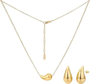 18k Gold-Plated Chunky Gold Hoop Earrings for Women,Hypoallergenic Trendy Pendant Choker Necklace For Women Girl Gifts,Fashion Jewelry Set