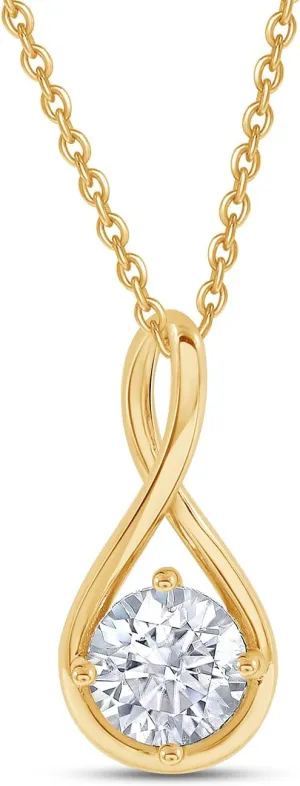 18K Gold Plated Solitaire Pendant Necklace for Women | 7MM Moissanite Diamond Infinity Chain Necklaces | Dainty Necklace 16'' 2'' Extender (1.15 Cttw)