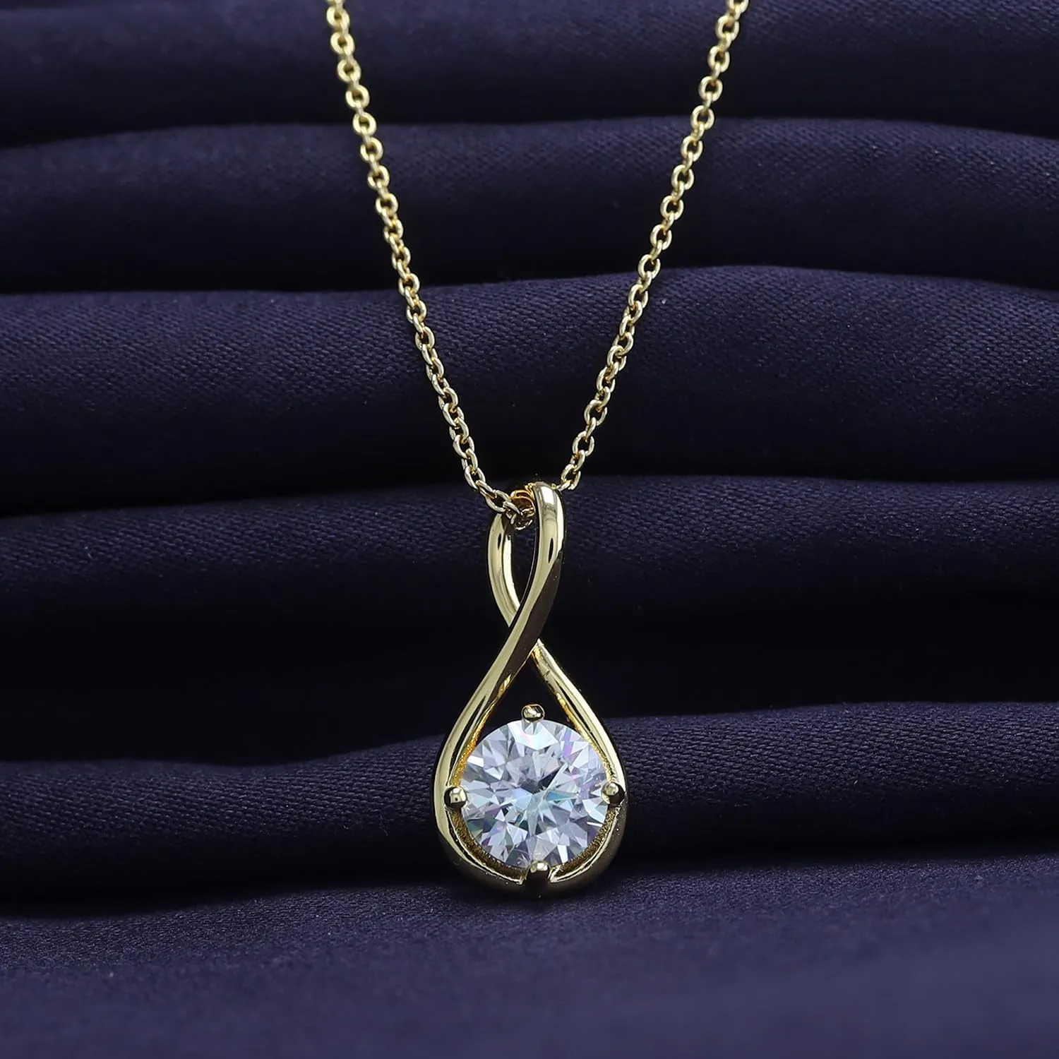 18K Gold Plated Solitaire Pendant Necklace for Women | 7MM Moissanite Diamond Infinity Chain Necklaces | Dainty Necklace 16'' 2'' Extender (1.15 Cttw)