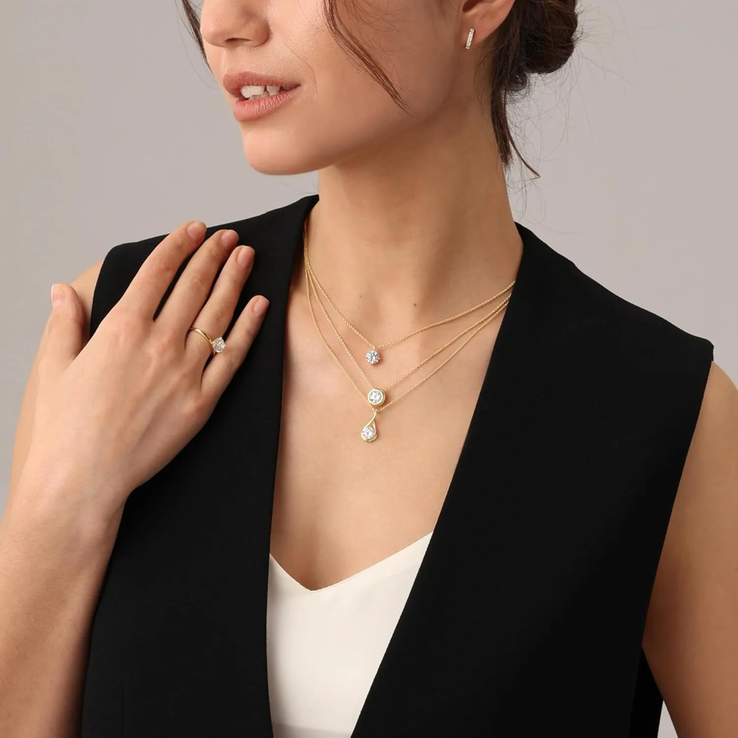 18K Gold Plated Solitaire Pendant Necklace for Women | 7MM Moissanite Diamond Infinity Chain Necklaces | Dainty Necklace 16'' 2'' Extender (1.15 Cttw)