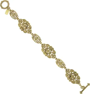 1928 Jewelry Gold Nouveau Signature Filigree Toggle Link Bracelet 7.5"