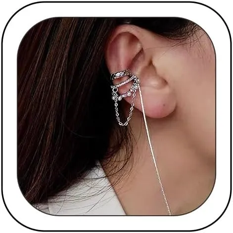 1PCS Ear Cuffs Non Piercing Gold Ear Cuff Earrings for Women Hoop Chain Earrings Dangle Hypoallergenic Clip on Earrings Adjustable Cartilage Earrings Gifts