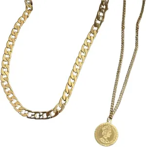 2 Layer Queen Coin Charm Necklace for Women  18 K Gold Plated