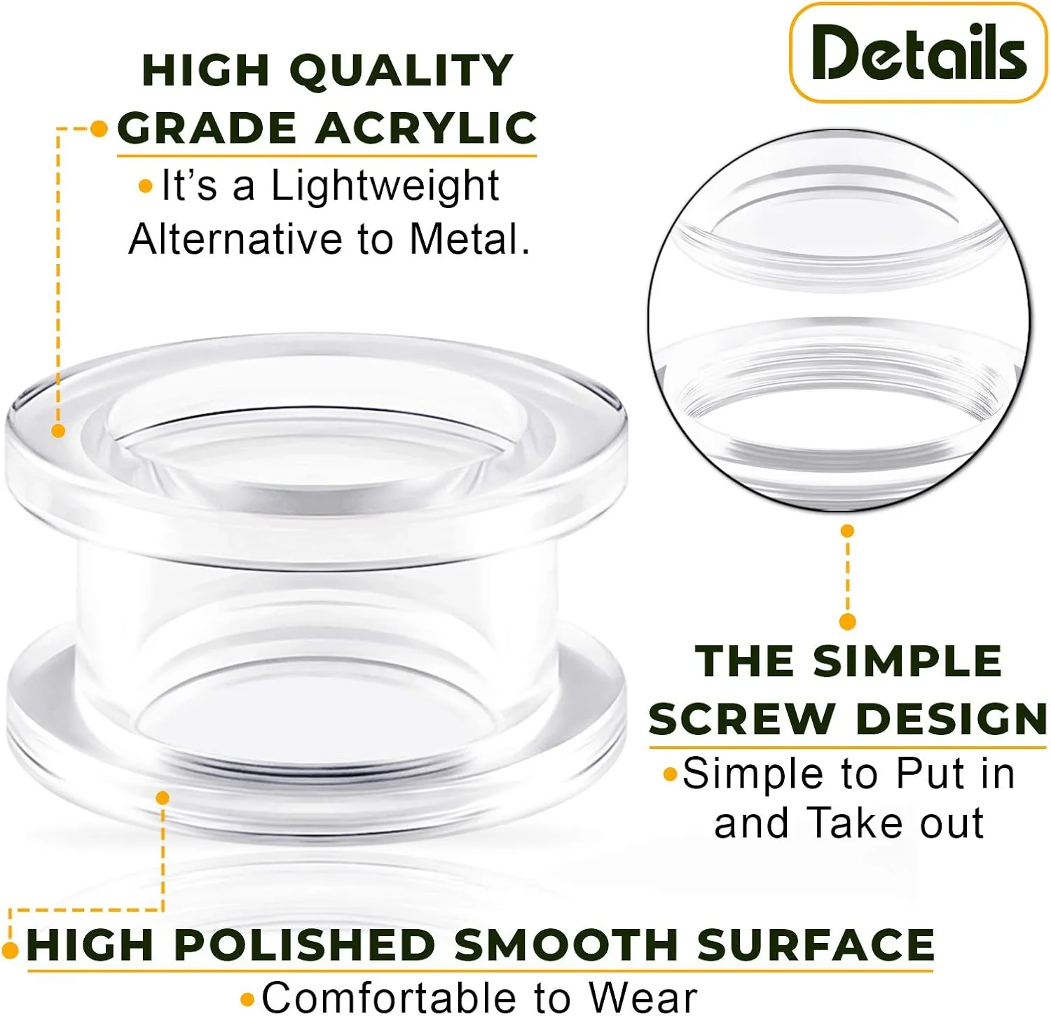 2 Pairs Acrylic External Screw Flesh Tunnels Piercing Jewelry Stretcher Ear Lobe Earring Plugs
