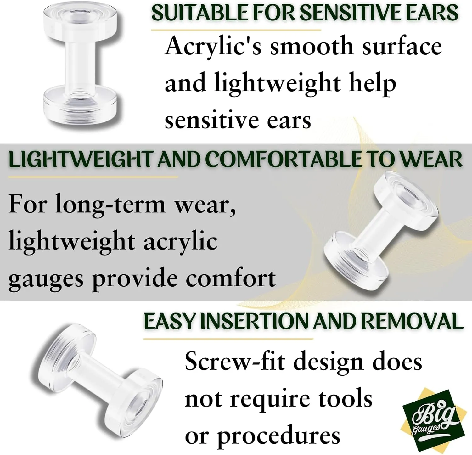 2 Pairs Acrylic External Screw Flesh Tunnels Piercing Jewelry Stretcher Ear Lobe Earring Plugs