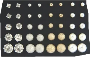 20 Pairs Stud Earrings Crystal Pearl Earring Set Ear Stud Earring for Women Men Silver and Gold