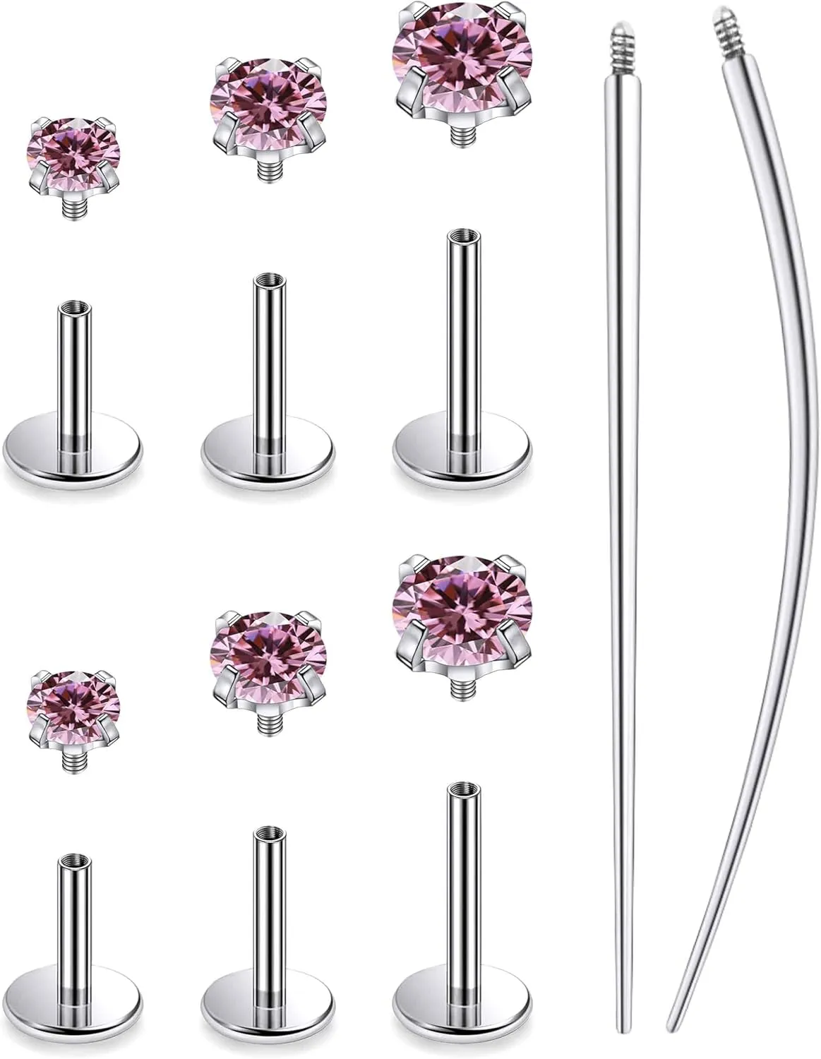 20G 18G 16G Internally Threaded Astm F136 Titanium Nose Ring Studs Flat Back Studs Earrings G23 Titanium Tragus Helix Conch Cartilage Earrings Piercing Jewelry For Women Men Clear Pink CZ