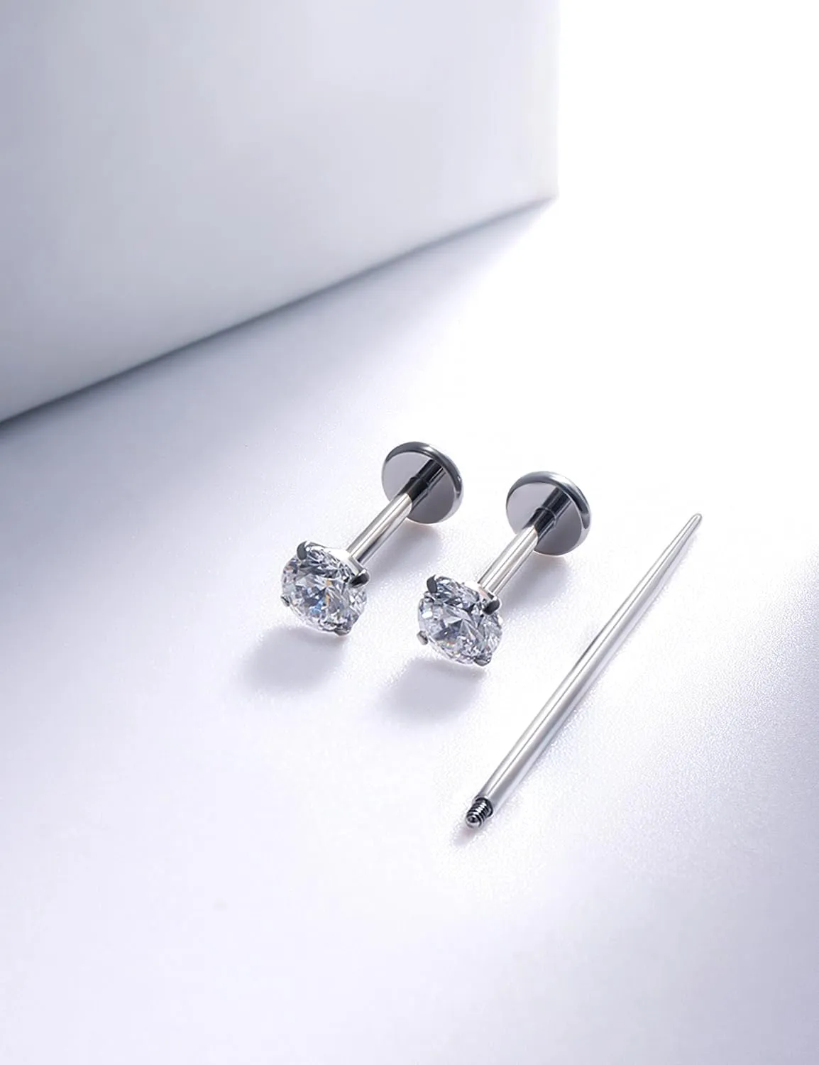 20G 18G 16G Internally Threaded Astm F136 Titanium Nose Ring Studs Flat Back Studs Earrings G23 Titanium Tragus Helix Conch Cartilage Earrings Piercing Jewelry For Women Men CZ 2mm 3mm 4mm