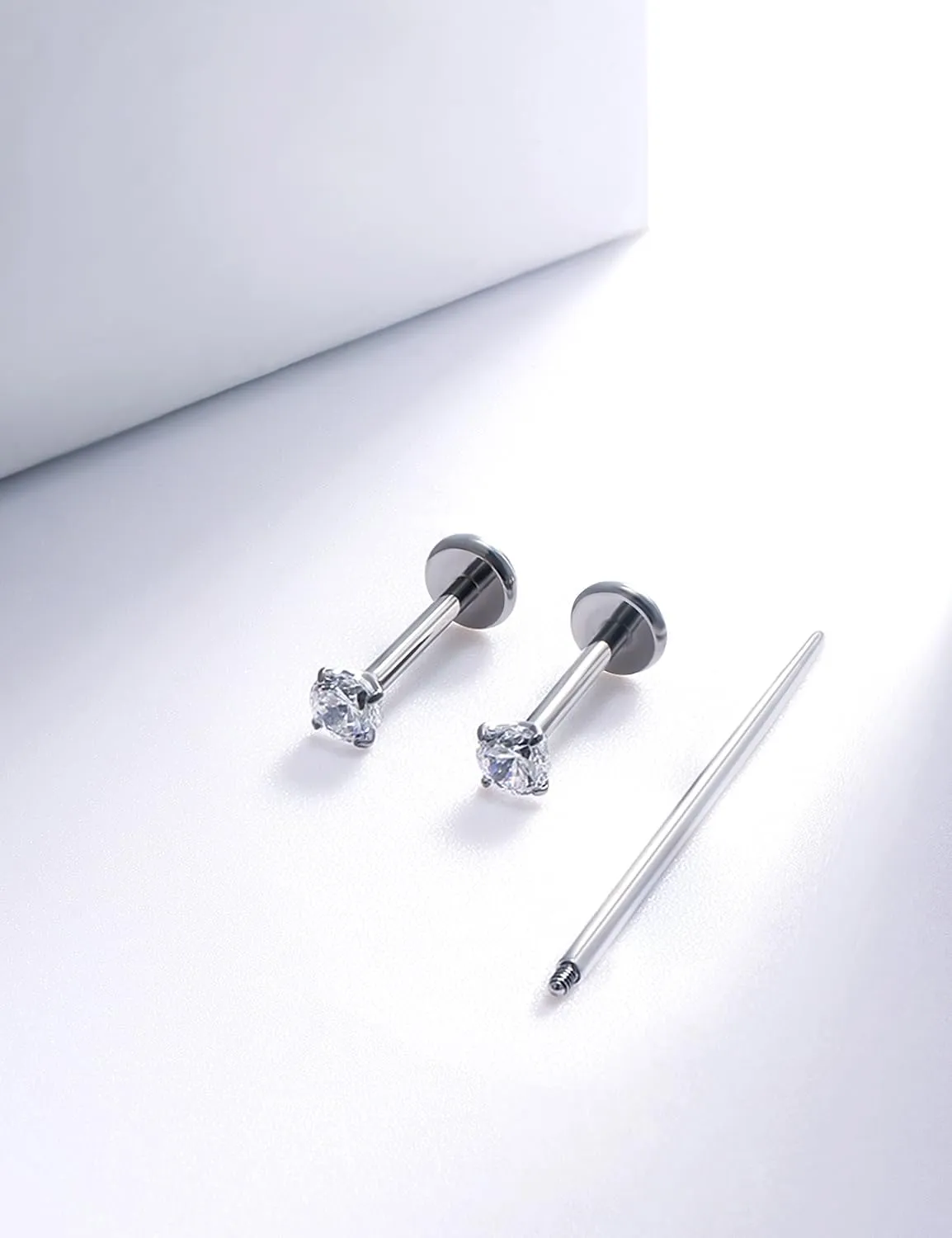 20G 18G 16G Internally Threaded Astm F136 Titanium Nose Ring Studs Flat Back Studs Earrings G23 Titanium Tragus Helix Conch Cartilage Earrings Piercing Jewelry For Women Men CZ 2mm 3mm 4mm