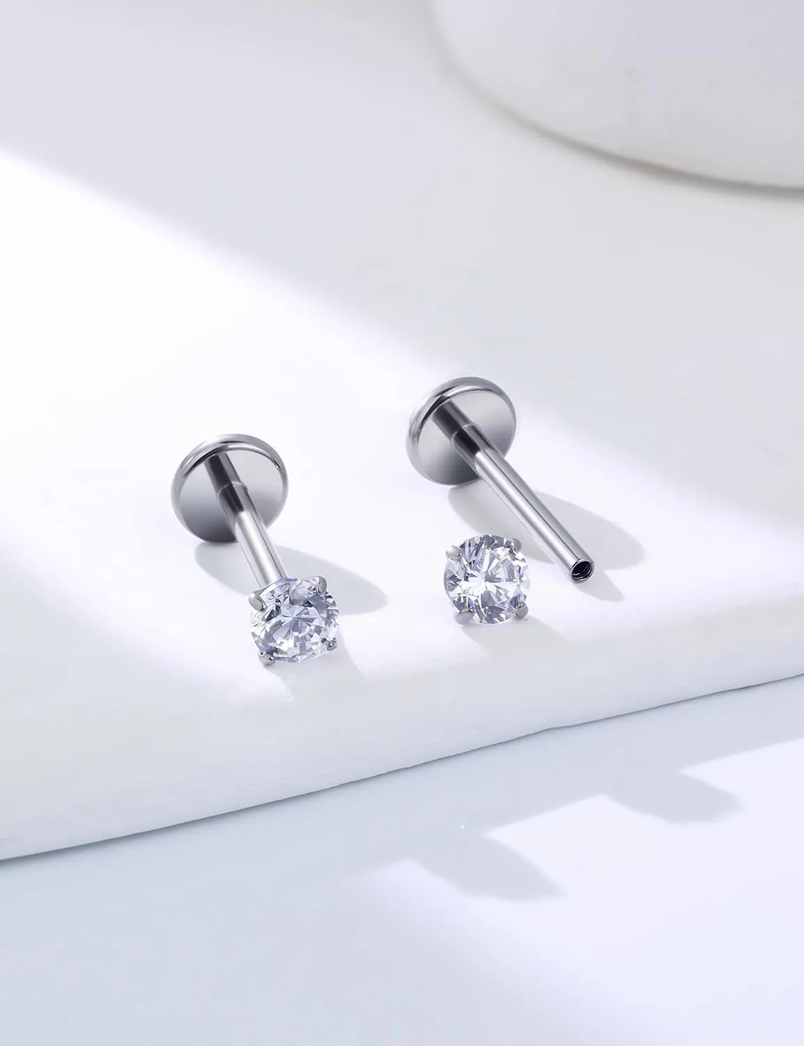 20G 18G 16G Internally Threaded Astm F136 Titanium Nose Ring Studs Flat Back Studs Earrings G23 Titanium Tragus Helix Conch Cartilage Earrings Piercing Jewelry For Women Men CZ 2mm 3mm 4mm