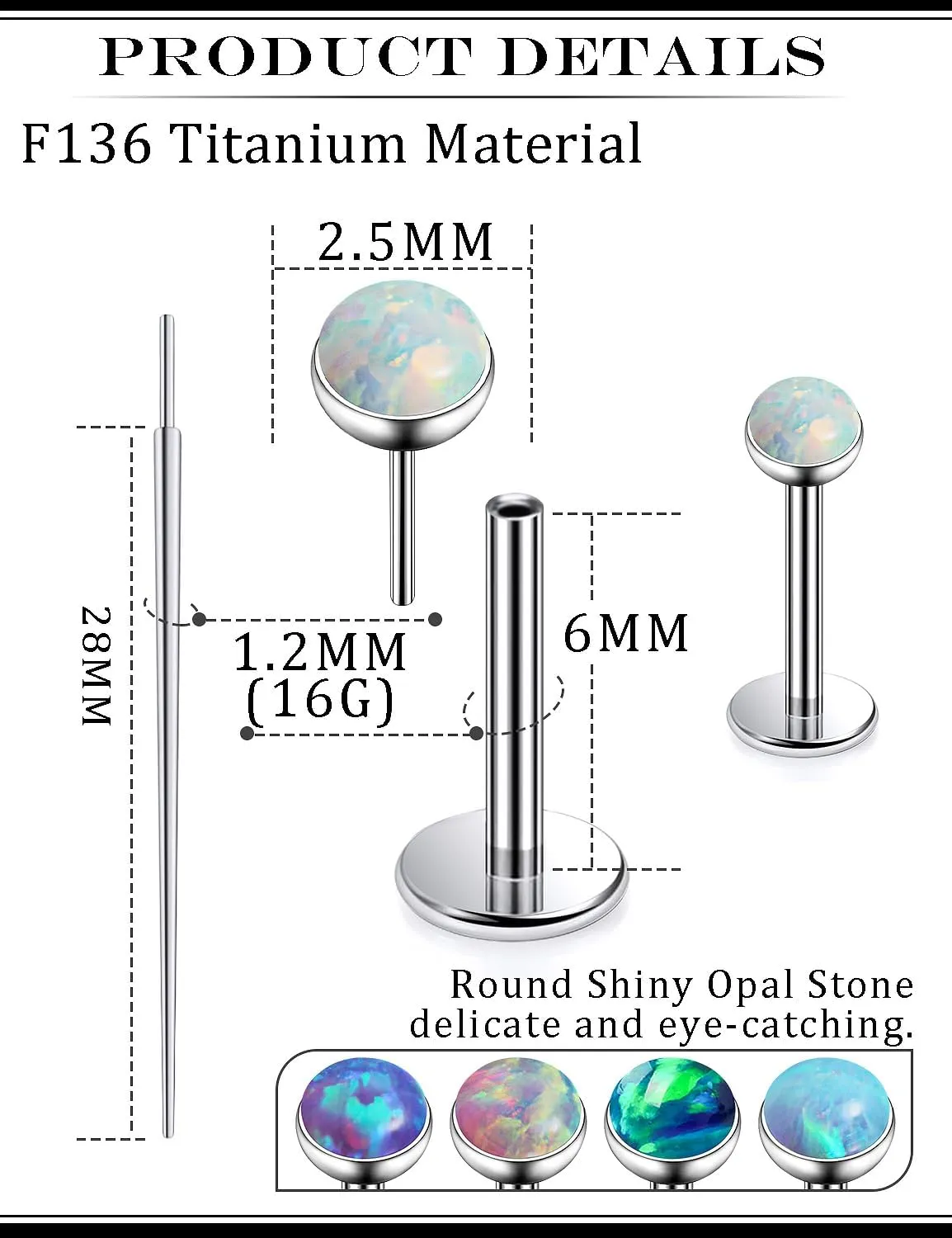 20G 18G 16G Titanium Threadless Flat Back Earrings Nose Ring Studs Tragus Labret Medusa Piercing Jewelry G23 Monroe Lip Ring Snake Bite Forward Helix Conch Cartilage Earrings Piercing Jewelry