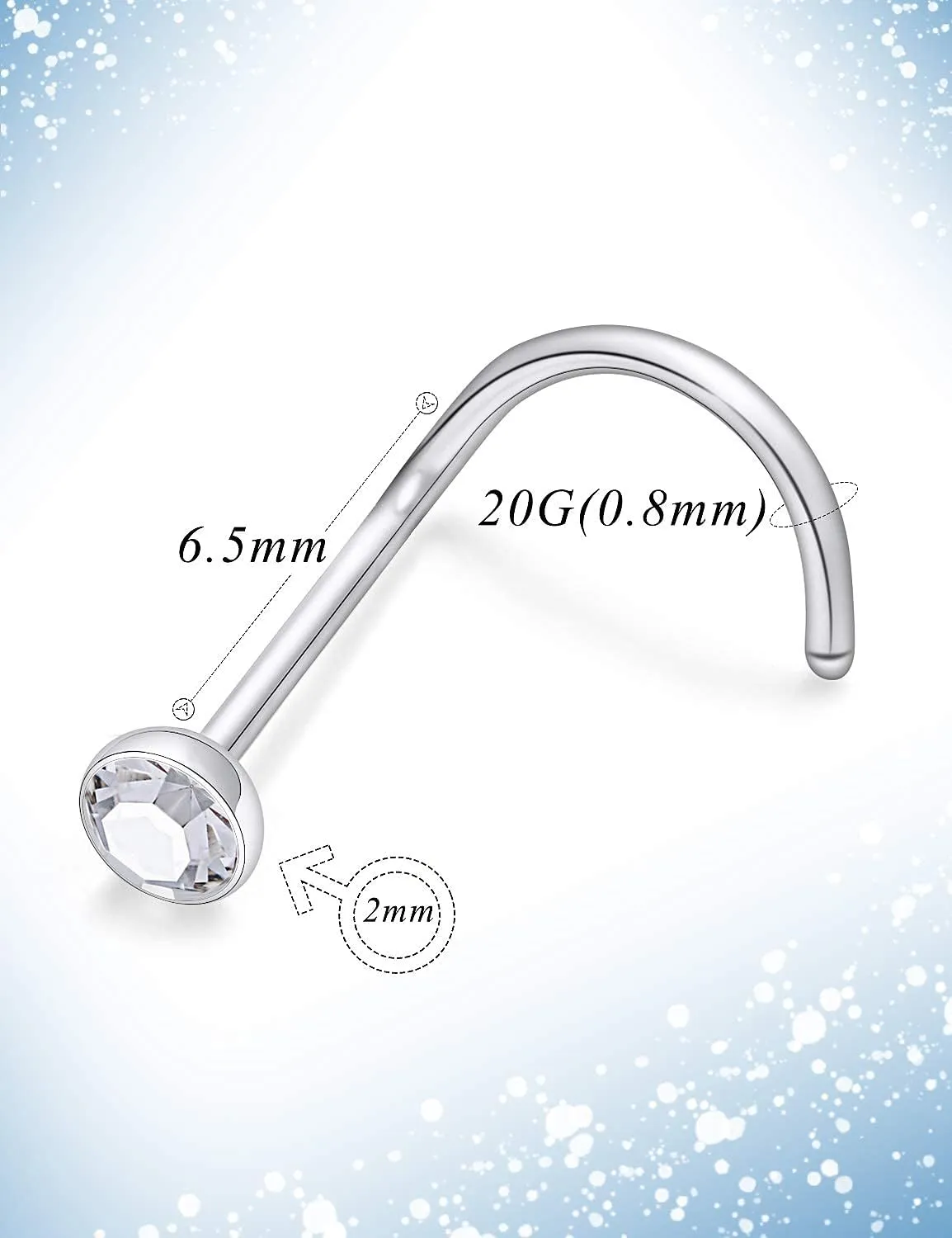 20g Straight/L/Corkscrew Nose Rings Studs Piercings Jewelry for Women Men Surgical Steel Hypoallergenic 2mm Opal Nostril