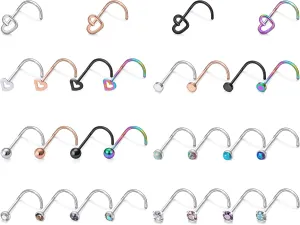 20g Straight/L/Corkscrew Nose Rings Studs Piercings Jewelry for Women Men Surgical Steel Hypoallergenic 2mm Opal Nostril