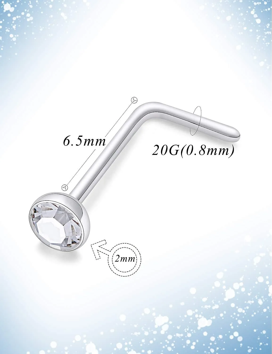 20g Straight/L/Corkscrew Nose Rings Studs Piercings Jewelry for Women Men Surgical Steel Hypoallergenic 2mm Opal Nostril