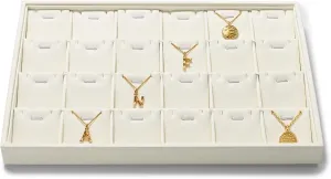 24 Grids Necklace Display Tray Stackable Jewelry Organizer Trays Microfiber Necklace Bracelet Pendant Holder Storage Display (Beige