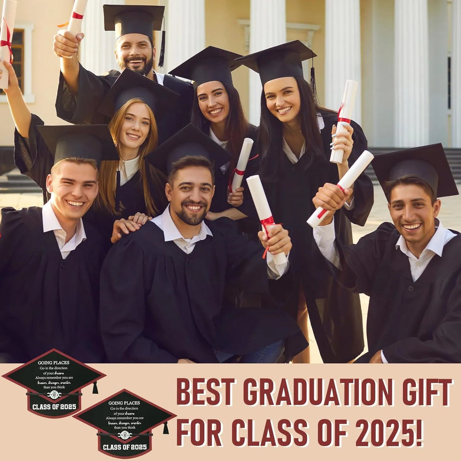 24 Sets Graduation Bracelets Class of 2025 Gift Cards Adjustable Compass Bracelets College High School Graduation Gifts for Classmates