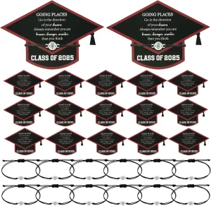 24 Sets Graduation Bracelets Class of 2025 Gift Cards Adjustable Compass Bracelets College High School Graduation Gifts for Classmates