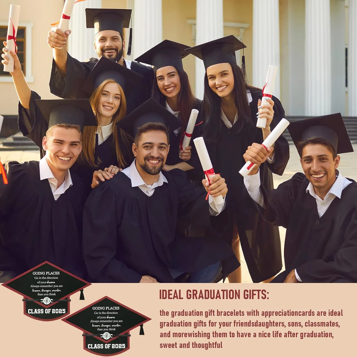 24 Sets Graduation Bracelets Class of 2025 Gift Cards Adjustable Compass Bracelets College High School Graduation Gifts for Classmates