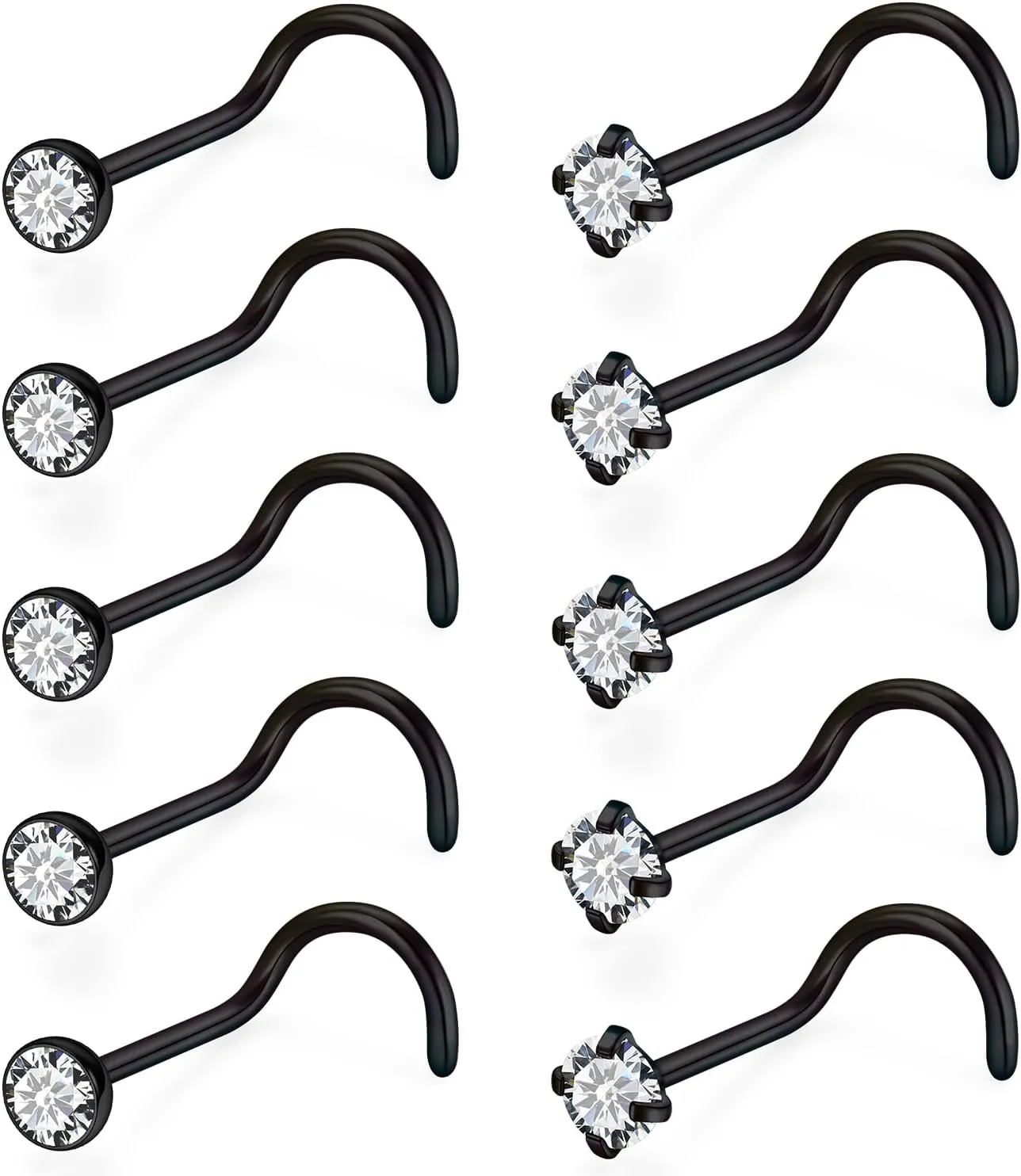 24G 22G 20G 18G Nose Rings Studs Piercing Jewelry For Women Men 316L Stainless Surgical Steel Nose Rings Studs Nostrial Piercing Jewelry for Women Men Diamond CZ 2mm Silver Black Gold