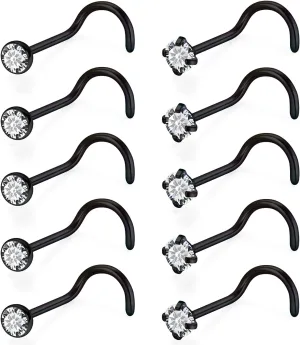 24G 22G 20G 18G Nose Rings Studs Piercing Jewelry For Women Men 316L Stainless Surgical Steel Nose Rings Studs Nostrial Piercing Jewelry for Women Men Diamond CZ 2mm Silver Black Gold