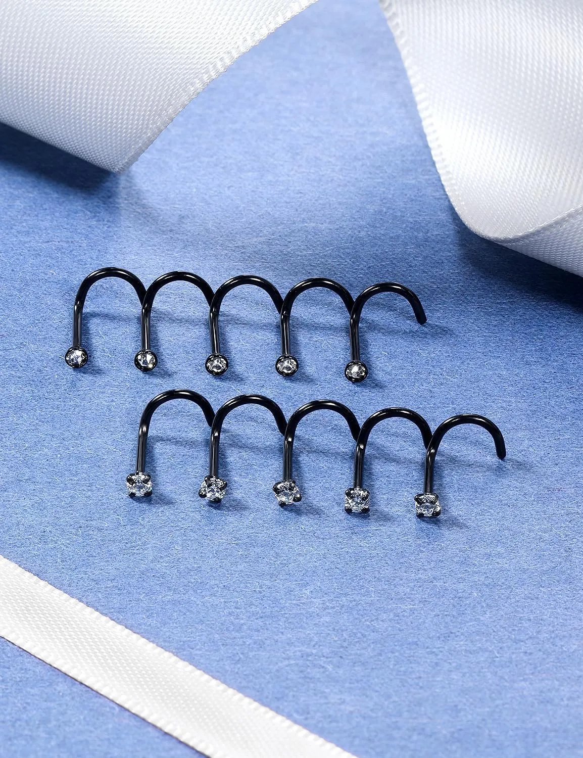 24G 22G 20G 18G Nose Rings Studs Piercing Jewelry For Women Men 316L Stainless Surgical Steel Nose Rings Studs Nostrial Piercing Jewelry for Women Men Diamond CZ 2mm Silver Black Gold