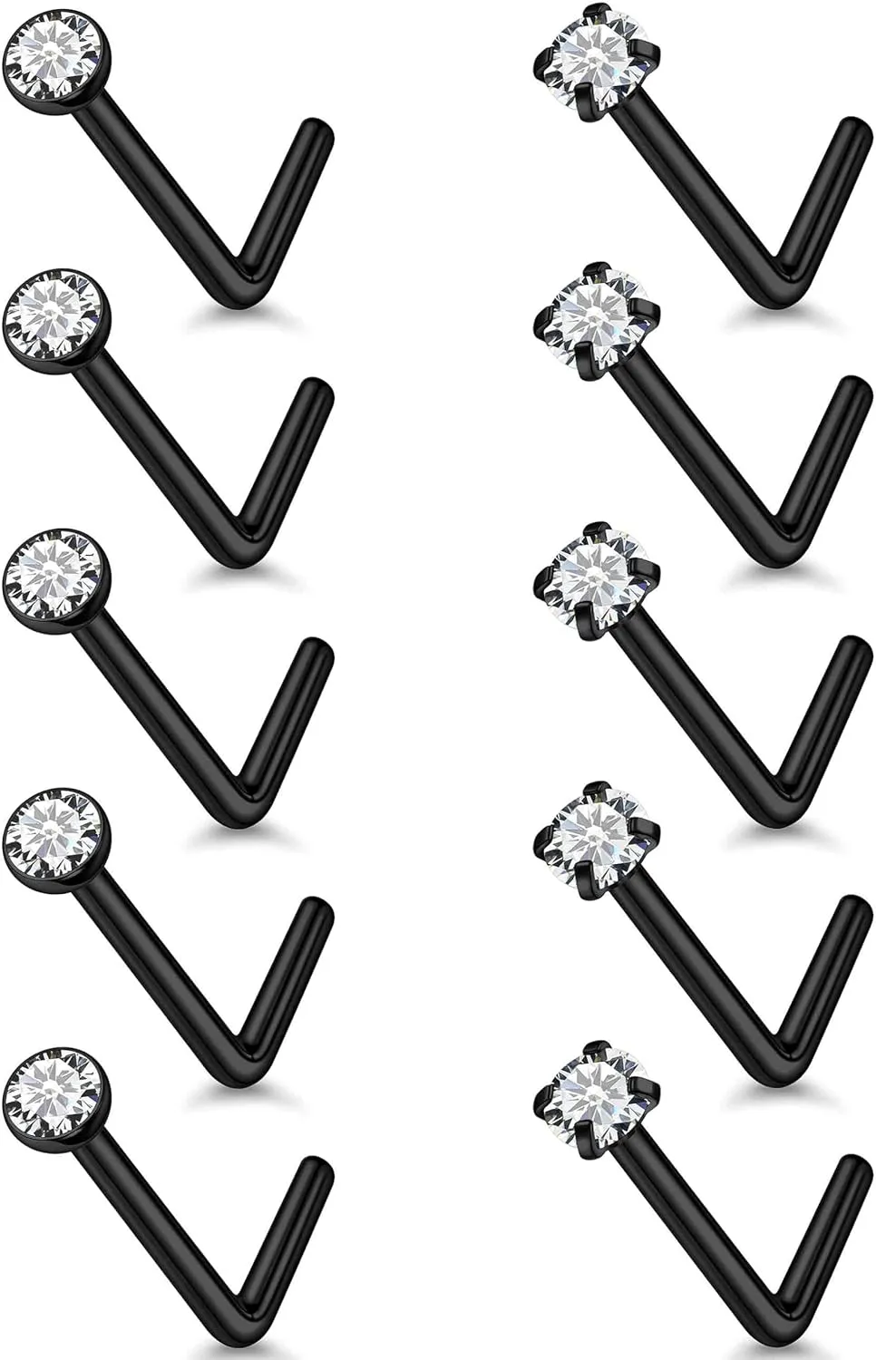 24G 22G 20G 18G Nose Rings Studs Piercing Jewelry For Women Men 316L Stainless Surgical Steel Nose Rings Studs Nostrial Piercing Jewelry for Women Men Diamond CZ 2mm Silver Black Gold