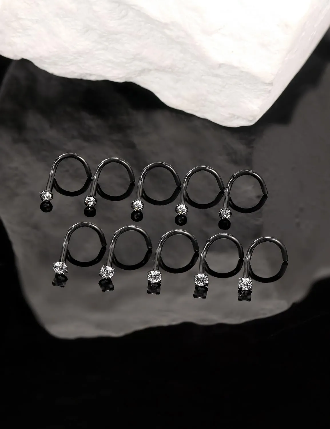 24G 22G 20G 18G Nose Rings Studs Piercing Jewelry For Women Men 316L Stainless Surgical Steel Nose Rings Studs Nostrial Piercing Jewelry for Women Men Diamond CZ 2mm Silver Black Gold